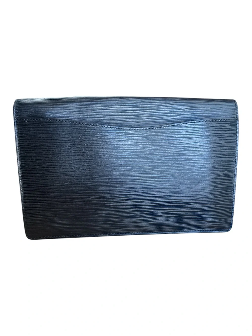 Louis Vuitton VTG Classic Black Leather Clutch Gold LV Button + Dust Bag 10x7”
